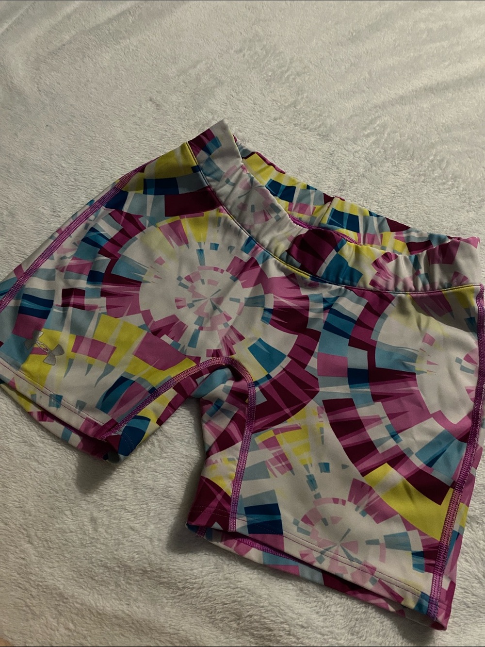 Under Armour Women's Pink Blue Yellow Geometric Athletic Shorts